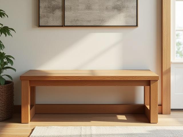 Sturdy entryway bench built from solid teak with traditional mortise and tenon joinery