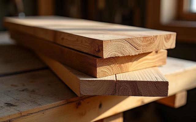 Rough sawn planks of Illinois oak and walnut, showing natural grain
