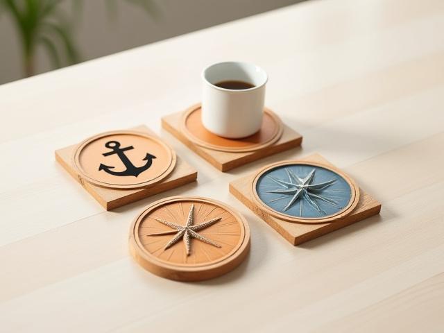 Set of four DIY nautical themed wooden coasters