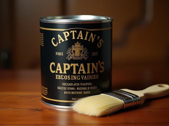 Can of Captain's Marine Varnish with brush