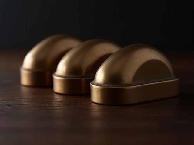 Four polished bronze boat cleats