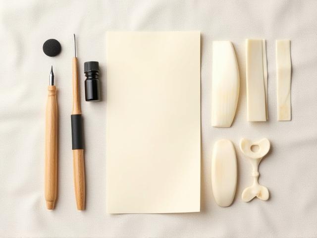 Scrimshaw starter kit contents laid out, including tools and practice bone